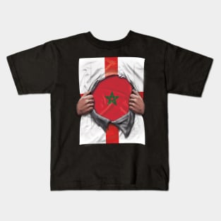 Morocco Flag English Flag Ripped Open - Gift for Moroccan From Morocco Kids T-Shirt